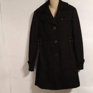 Black Trench Pea Wool Coat Dark Academia Whimsygoth